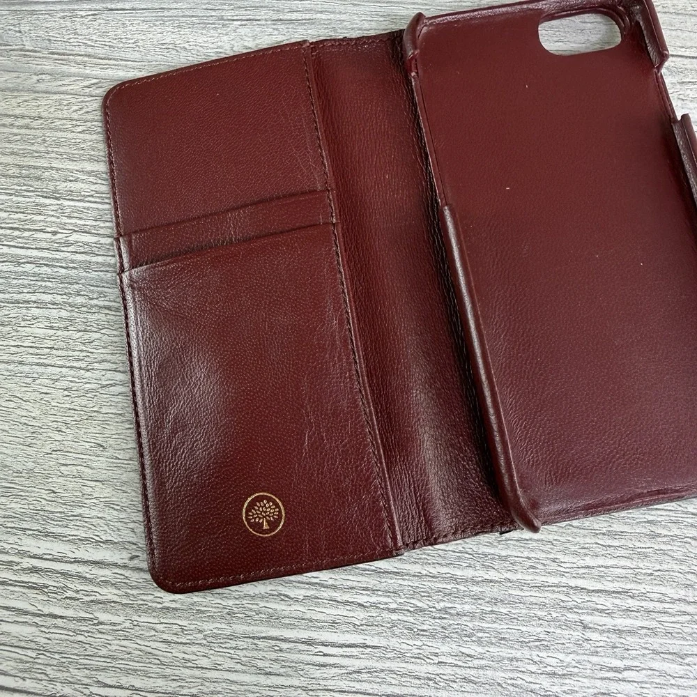 Mulberry iPhone 6 6s 7 Leather Wallet Folio Case Pink Burgundy Card Holder